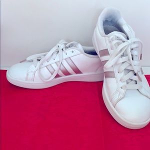 Adidas cloud foam pink and white shoes